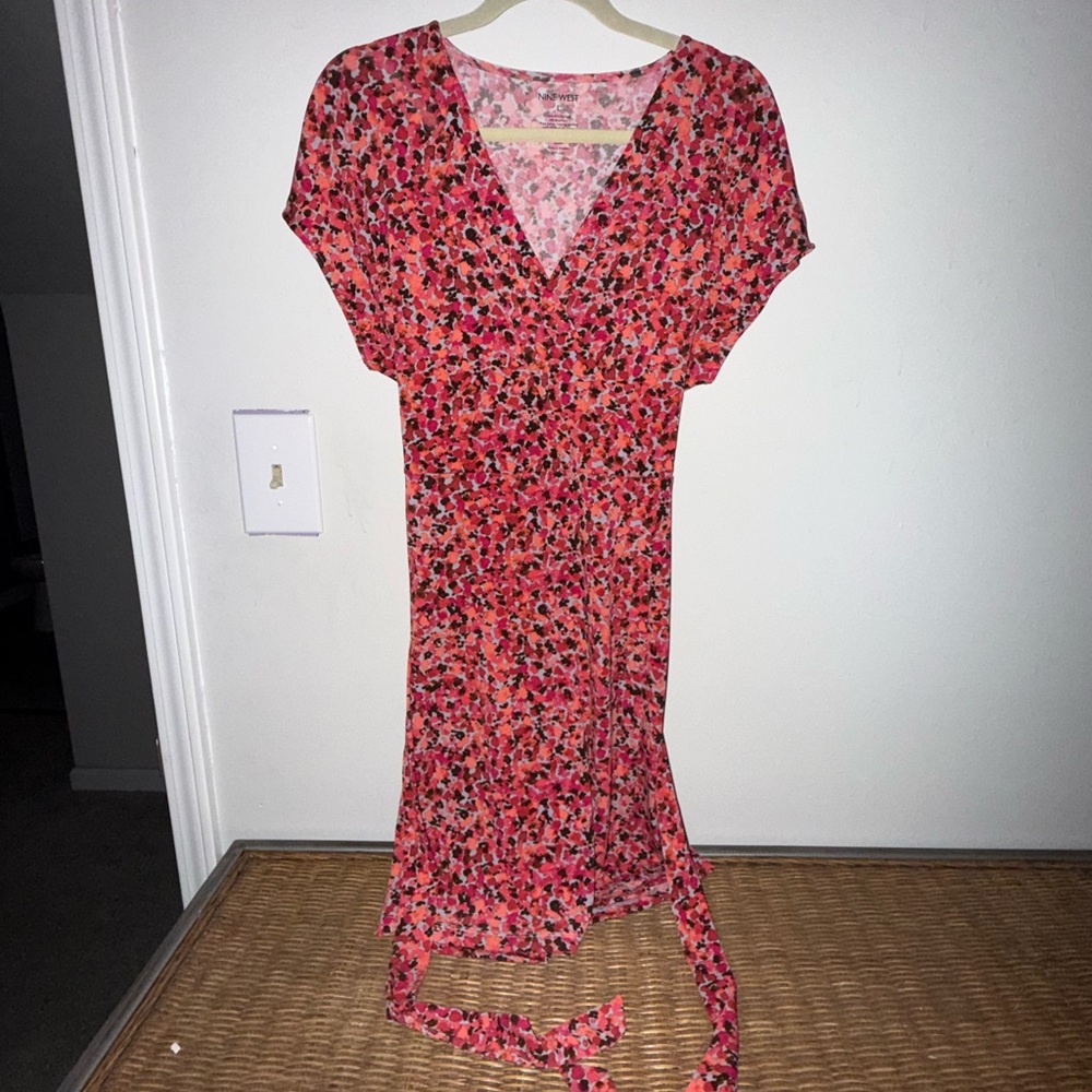 Nine West Red and Pink Floral Midi Dress